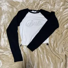 WEGO ラグラン ロンT クロップド丈 ラインストーンロゴ
