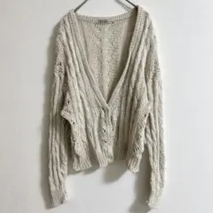 FUJIKI リネン混　ニットカーディガン Vネック 透かし編み　アイボリー