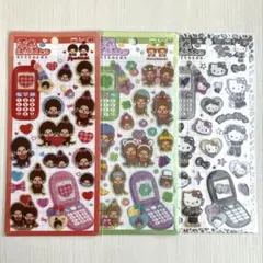 【正規品】 平成はっぴーフォン シール モンチッチ 赤 緑 キティ 3枚セット