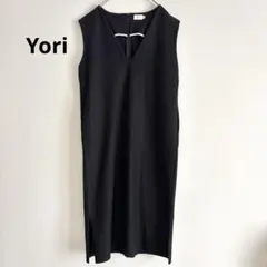Yori ヨリ Vネックワンピース サイドスリット ブラック 日本製