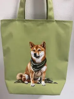 【柴犬】トートバッグ ライトグリーン ハンドメイド