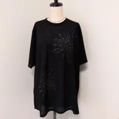 シアーシャツ半袖カットソー黒身幅ゆったりミセスシニア婦人服おおきめ夏体型カバー