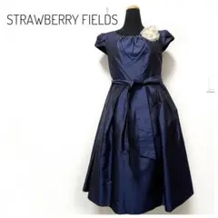 シルク100% ストロベリーフィールズ紺 光沢 パニエ付 XS ドレス パーティ