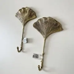 【希少/新品未使用/美品】アンソロポロジー　銀杏の葉デザイン ウォールフック2本