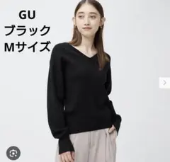 GU スムースVネックセーター М ブラック 長袖
