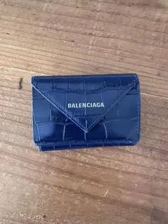 BALENCIAGA ペーパーミニウォレット 三つ折り財布 レザー ネイビー