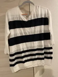 グローバルワーク(global work)ストライプ柄 7分袖袖ニット Mサイズ