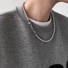 パール × チェーンネックレス ネックレス 高見え シンプル シルバー