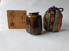 文琳茶入 京焼 清水焼 桶谷定一作 仕覆 名物裂『葛城手異紋』桐箱