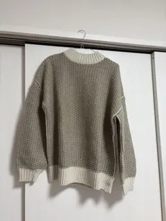 BEAMS HEART 編み込みデザインの長袖ニット ベージュ系