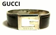 GUCCI ブラウンレザーバングル Gロゴ　スックのサムネイル