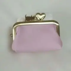 がま口ポーチ（7.5cm） 　ピンクレザー　ハート猫口金アンティークゴールド