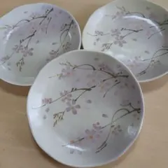 未使用品【 たち吉 】桜花デザイン中皿３枚揃え１７ＣＭ×３ＣＭ