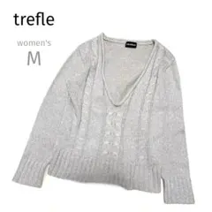 【Trèfle トレフル】ベージュVネック ケーブル編み ニットセーターMのサムネイル