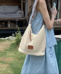 アイボリー編み物ハンドバッグ