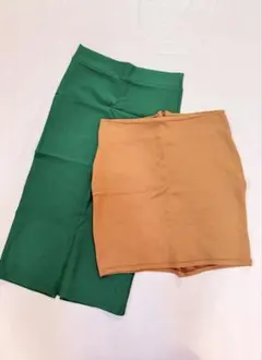 緑　茶色　タイト　スカート　セット　美品　ZARA M