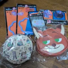 ズートピア ポーチ2種 ハッピーくじストラップ、アクキー、缶バッジセット