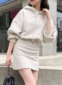 Chico チコ フードスウェットリブミニワンピース