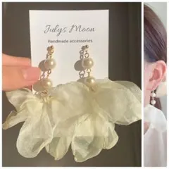 6849アンティークピアスイヤリングゴールド大ぶりリボンシフォンコットンパール