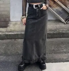 JP Mサイズ フリルデニムロングスカートFRIFUL DAZY 完売品