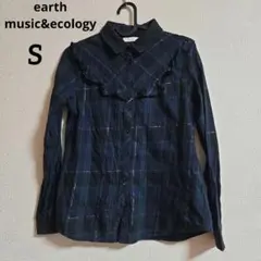 earth music&ecology 長袖ブラウス チェック　ネイビー　 S