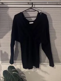 CLANE ブラック カシュクールニットセーター