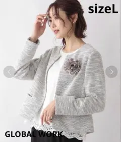 GLOBAL WORK洗えるカットツイードジャケット sizeL