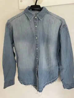 AZULデニムシャツ ライトブルー フリンジ裾