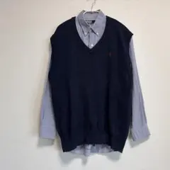 ラルフローレン Ralph Lauren コットンニット ベスト 紺 ネイビー