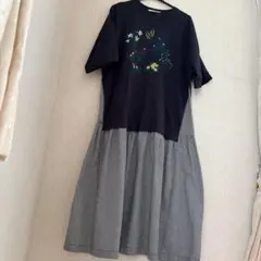 SUPER HAKKA 花柄刺繍 × ギンガムチェックワンピース