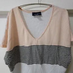 daytrip Vネックストライプ半袖Tシャツ【XL】