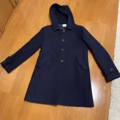 ELLE フード付きネイビーウールコート