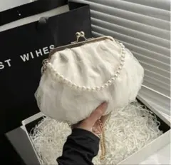 シフォンパーティーバッグ がま口 クラッチバック　パール結婚式　ショルダー