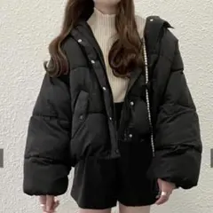 新品タグ付き フード付き中綿ダウンジャケット[kd16] ブラック グレイル