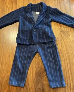 ネイビー ストライプ コットンスーツ 80-90cm