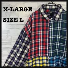 X-LARGE エクストララージ ネルシャツ チェック マルチカラー 袖ロゴ入