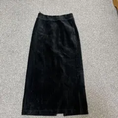 黒 コーデュロイ ロングタイトスカート スリット入り