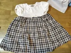 美品　プティマイン　チェックワンピース　90