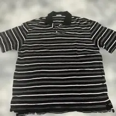 黒とピンクのストライプ Mサイズ ポロシャツ