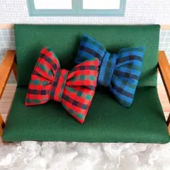 ハンドメイド☆ミニチュア　チェックのりぼんクッション　2個セット