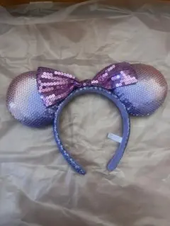 ディズニーカチューシャ　ミニー　紫　パープル　スパンコール　グラデーション