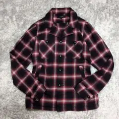 90s オンブレチェック アンコンシャツジャケット くるみボタン パープル Lのサムネイル