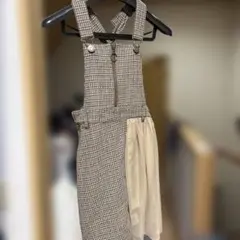 ［人気デザイン］子供用　チェック柄サロペット (ブラウン系)