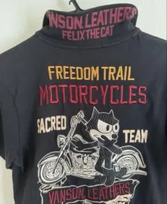 VANSON FELIX 刺繍ロゴ　半袖　ポロシャツ　黒　コラボ　バイクのサムネイル