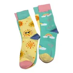✨2足セット✨フリーサイズ 靴下 太陽 虹 クルーソックス ソックス コットン