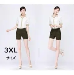 大きいショートパンツ カーキ3XL ホットパンツ 楽々ゴム＆タックハイウエスト