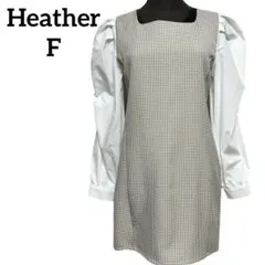 Heather ヘザー パフスリーブギンガムチェックワンピース ベージュブラウン