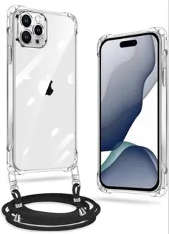 iPhone 15 Pro Max 用 ケース クリア ショルダーストラップ付き