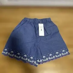 デニム調刺繍ハーフパンツ
