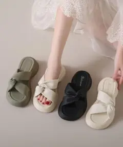 リボンデザイン 厚底サンダル